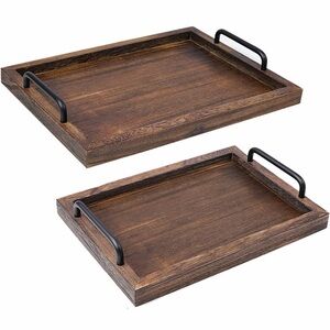 Set Of 2 Rustic Farmhouse Wooden Trays With Handles - Assembly Required